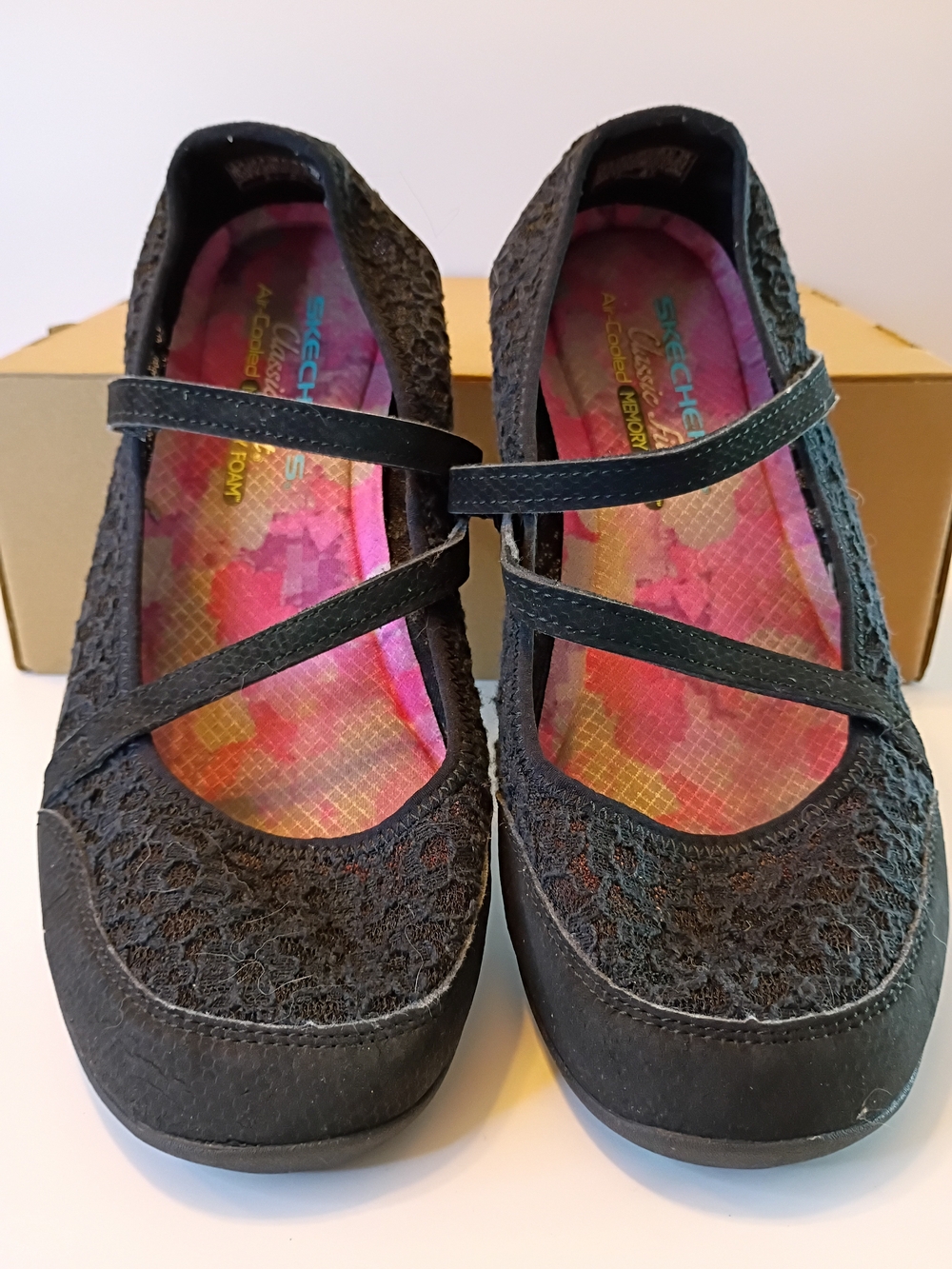 Skechers Black Lace Mary Jane Flats with Pink Insole